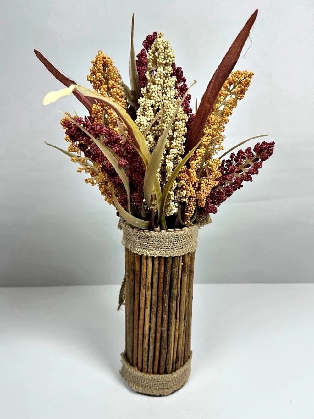 Unbranded Faux Floral Arrangement Centerpiece in Brown & Red
